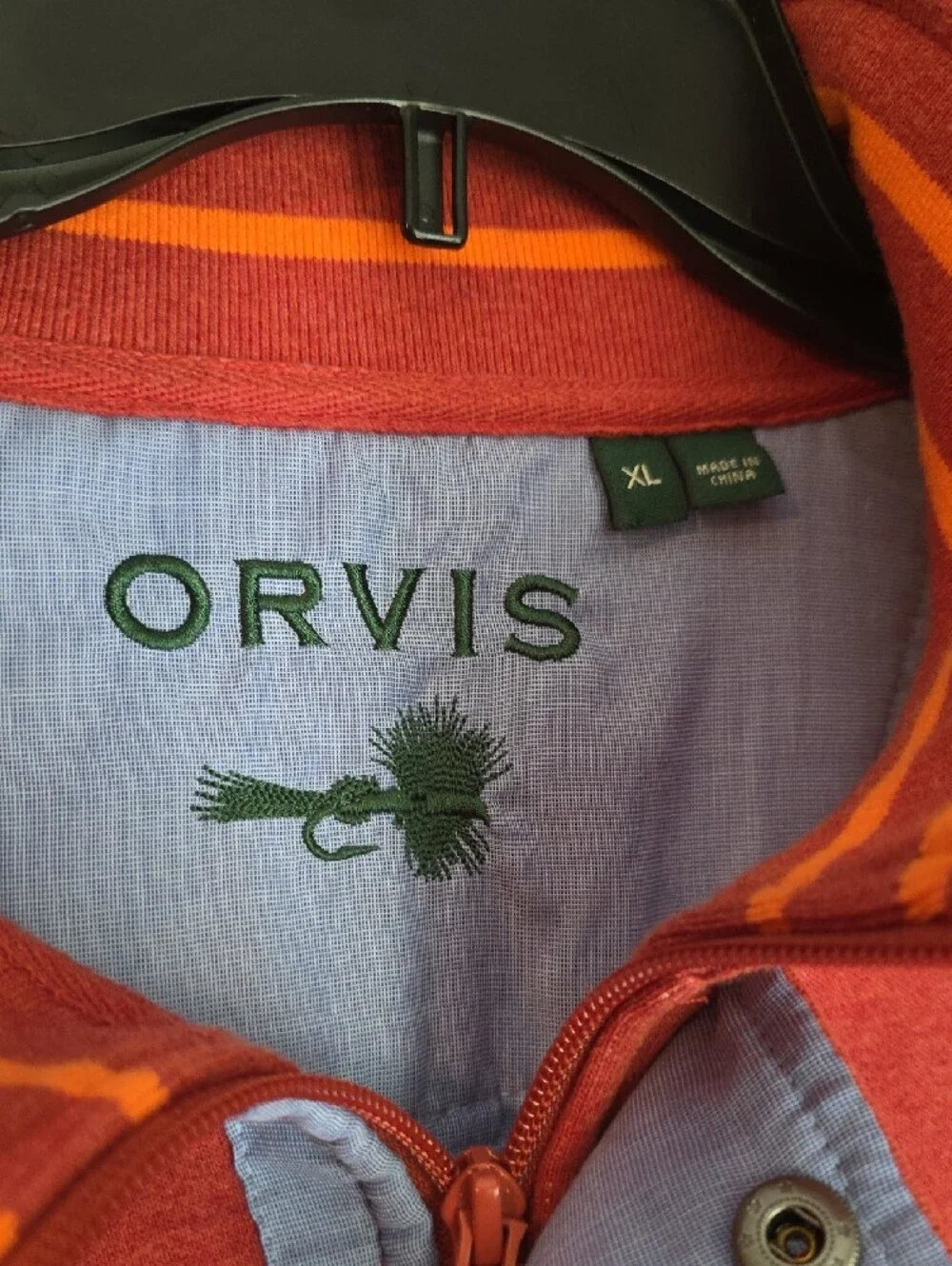 Orvis Men's Orange Quarter-Snap Zip Sweater Size XL